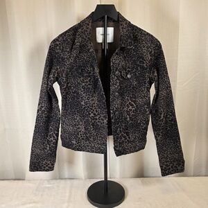 Nine West Leopard Print Denim Jacket Small Stretch Animal Print Jean Jacket